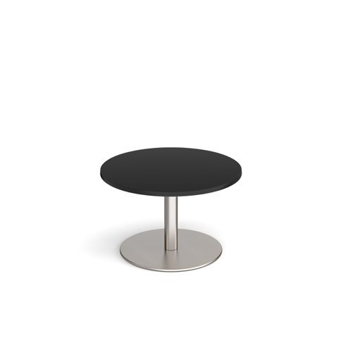 Monza circular coffee table with flat round brushed steel base 800mm - Black - MCC800-BS-BK