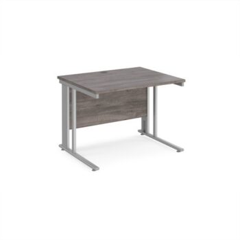 Maestro 25 straight desk 1000mm x 800mm - silver cable managed leg frame Grey Oak Top - MCM10SGO