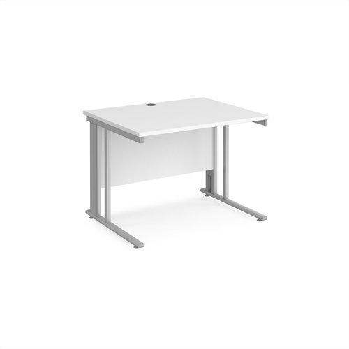 Maestro 25 straight desk 1000mm x 800mm - silver cable managed leg frame White Top - MCM10SWH
