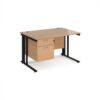 Maestro 25 straight desk 1200mm x 800mm with 2 drawer pedestal - black cable managed leg frame Beech top - MCM12P2KB