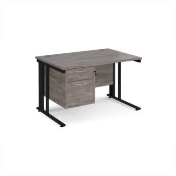 Maestro 25 straight desk 1200mm x 800mm with 2 drawer pedestal - black cable managed leg frame Grey Oak Top - MCM12P2KGO