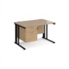 Maestro 25 straight desk 1200mm x 800mm with 2 drawer pedestal - black cable managed leg frame Kendal Oak Top - MCM12P2KKO