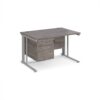 Maestro 25 straight desk 1200mm x 800mm with 2 drawer pedestal - silver cable managed leg frame Grey Oak Top - MCM12P2SGO