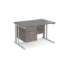 Maestro 25 straight desk 1200mm x 800mm with 2 drawer pedestal - white cable managed leg frame Grey Oak Top - MCM12P2WHGO