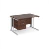 Maestro 25 straight desk 1200mm x 800mm with 2 drawer pedestal - white cable managed leg frame Walnut top - MCM12P2WHW