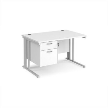 Maestro 25 straight desk 1200mm x 800mm with 2 drawer pedestal - white cable managed leg frame White Top - MCM12P2WHWH