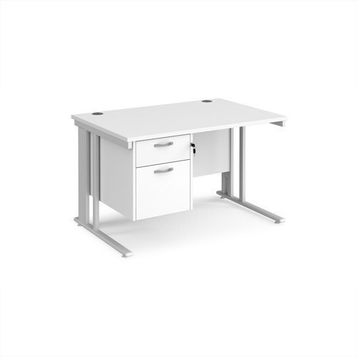 Maestro 25 straight desk 1200mm x 800mm with 2 drawer pedestal - white cable managed leg frame White Top - MCM12P2WHWH