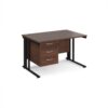 Maestro 25 straight desk 1200mm x 800mm with 3 drawer pedestal - black cable managed leg frame Walnut top - MCM12P3KW