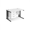 Maestro 25 straight desk 1200mm x 800mm with 3 drawer pedestal - black cable managed leg frame White Top - MCM12P3KWH