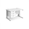Maestro 25 straight desk 1200mm x 800mm with 3 drawer pedestal - silver cable managed leg frame White Top - MCM12P3SWH