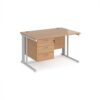 Maestro 25 straight desk 1200mm x 800mm with 3 drawer pedestal - white cable managed leg frame Beech top - MCM12P3WHB