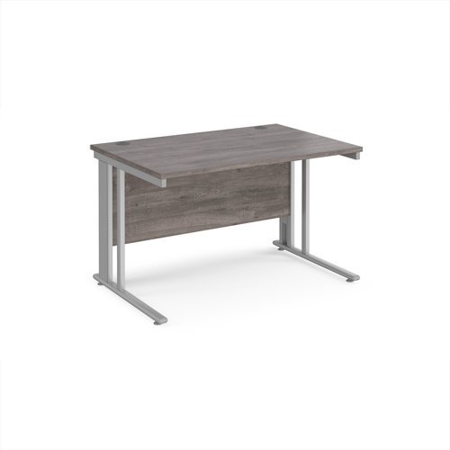Maestro 25 straight desk 1200mm x 800mm - silver cable managed leg frame Grey Oak Top - MCM12SGO