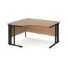 Maestro 25 left hand ergonomic desk 1400mm wide - black cable managed leg frame Beech top - MCM14ELKB