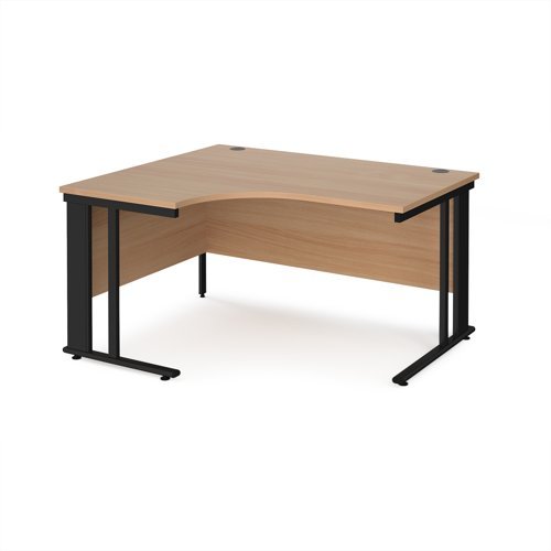 Maestro 25 left hand ergonomic desk 1400mm wide - black cable managed leg frame Beech top - MCM14ELKB