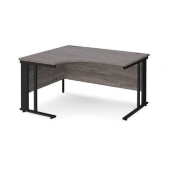 Maestro 25 left hand ergonomic desk 1400mm wide - black cable managed leg frame Grey Oak Top - MCM14ELKGO