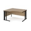 Maestro 25 left hand ergonomic desk 1400mm wide - black cable managed leg frame Kendal Oak Top - MCM14ELKKO
