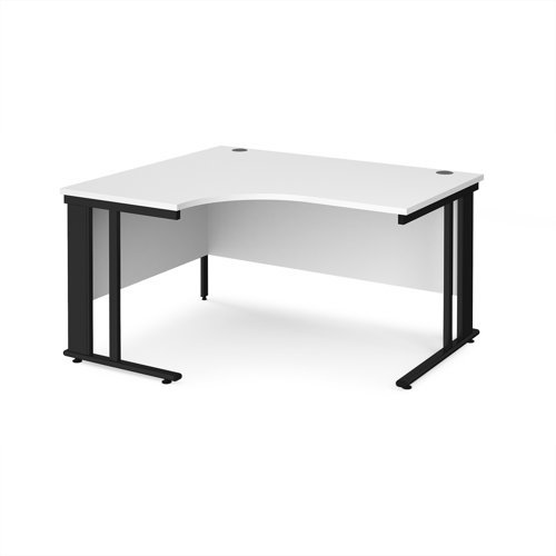 Maestro 25 left hand ergonomic desk 1400mm wide - black cable managed leg frame White Top - MCM14ELKWH