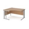 Maestro 25 left hand ergonomic desk 1400mm wide - silver cable managed leg frame Beech top - MCM14ELSB