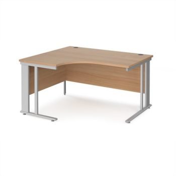 Maestro 25 left hand ergonomic desk 1400mm wide - silver cable managed leg frame Beech top - MCM14ELSB