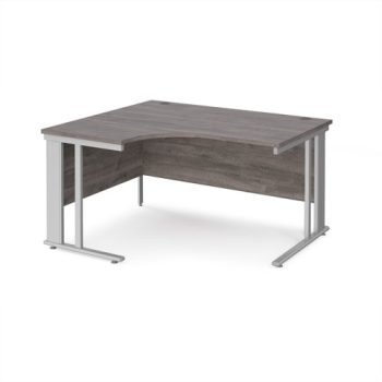 Maestro 25 left hand ergonomic desk 1400mm wide - silver cable managed leg frame Grey Oak Top - MCM14ELSGO