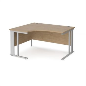 Maestro 25 left hand ergonomic desk 1400mm wide - silver cable managed leg frame Kendal Oak Top - MCM14ELSKO