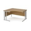 Maestro 25 left hand ergonomic desk 1400mm wide - silver cable managed leg frame Oak Top - MCM14ELSO