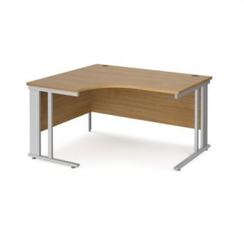 Maestro 25 left hand ergonomic desk 1400mm wide - silver cable managed leg frame Oak Top - MCM14ELSO