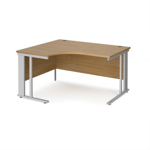 Maestro 25 left hand ergonomic desk 1400mm wide - silver cable managed leg frame Oak Top - MCM14ELSO