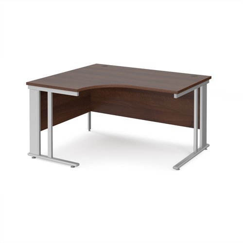 Maestro 25 left hand ergonomic desk 1400mm wide - silver cable managed leg frame Walnut top - MCM14ELSW