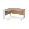 Maestro 25 left hand ergonomic desk 1400mm wide - white cable managed leg frame Beech top - MCM14ELWHB