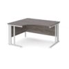 Maestro 25 left hand ergonomic desk 1400mm wide - white cable managed leg frame Grey Oak Top - MCM14ELWHGO