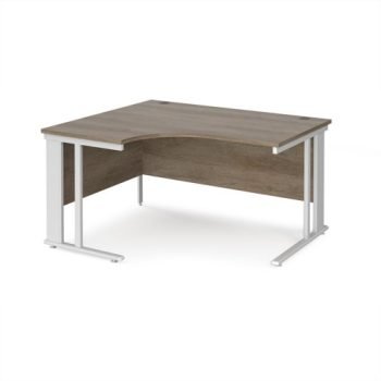 Maestro 25 left hand ergonomic desk 1400mm wide - white cable managed leg frame Nebraska Oak Top - MCM14ELWHNO