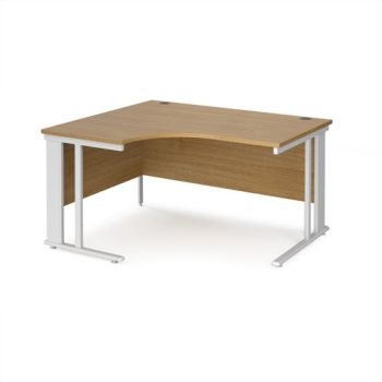Maestro 25 left hand ergonomic desk 1400mm wide - white cable managed leg frame Oak Top - MCM14ELWHO