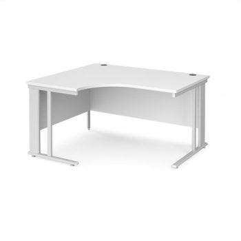Maestro 25 left hand ergonomic desk 1400mm wide - white cable managed leg frame White Top - MCM14ELWHWH