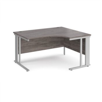 Maestro 25 right hand ergonomic desk 1400mm wide - silver cable managed leg frame Grey Oak Top - MCM14ERSGO
