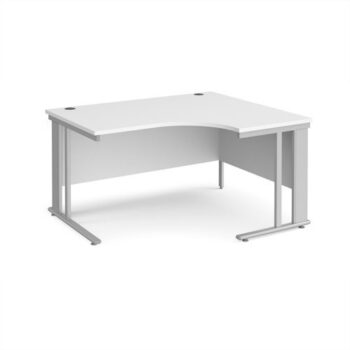 Maestro 25 right hand ergonomic desk 1400mm wide - silver cable managed leg frame White Top - MCM14ERSWH