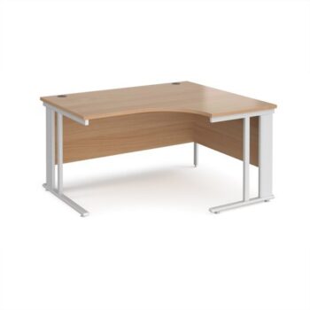 Maestro 25 right hand ergonomic desk 1400mm wide - white cable managed leg frame Beech top - MCM14ERWHB