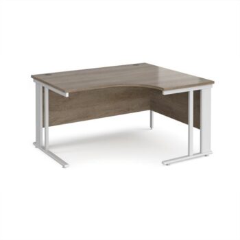 Maestro 25 right hand ergonomic desk 1400mm wide - white cable managed leg frame Nebraska Oak Top - MCM14ERWHNO