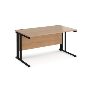 Maestro 25 straight desk 1400mm x 800mm - black cable managed leg frame Beech top - MCM14KB