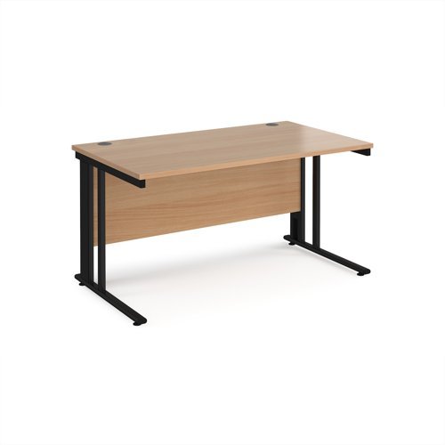 Maestro 25 straight desk 1400mm x 800mm - black cable managed leg frame Beech top - MCM14KB