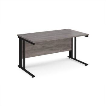 Maestro 25 straight desk 1400mm x 800mm - black cable managed leg frame Grey Oak Top - MCM14KGO