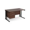 Maestro 25 straight desk 1400mm x 800mm with 2 drawer pedestal - black cable managed leg frame Walnut top - MCM14P2KW