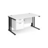 Maestro 25 straight desk 1400mm x 800mm with 2 drawer pedestal - black cable managed leg frame White Top - MCM14P2KWH