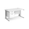 Maestro 25 straight desk 1400mm x 800mm with 2 drawer pedestal - silver cable managed leg frame White Top - MCM14P2SWH