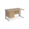 Maestro 25 straight desk 1400mm x 800mm with 3 drawer pedestal - silver cable managed leg frame Kendal Oak Top - MCM14P3SKO