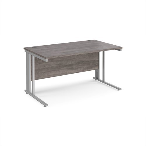 Maestro 25 straight desk 1400mm x 800mm - silver cable managed leg frame Grey Oak Top - MCM14SGO