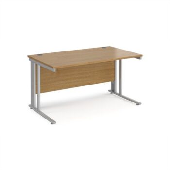 Maestro 25 straight desk 1400mm x 800mm - silver cable managed leg frame Oak Top - MCM14SO
