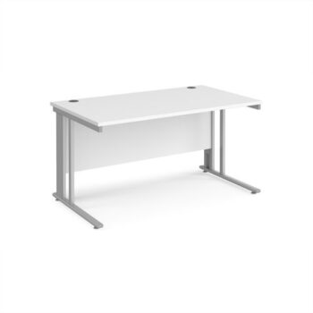 Maestro 25 straight desk 1400mm x 800mm - silver cable managed leg frame White Top - MCM14SWH