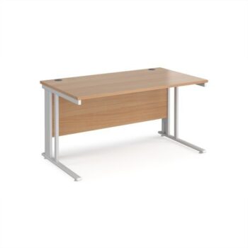 Maestro 25 straight desk 1400mm x 800mm - white cable managed leg frame Beech top - MCM14WHB