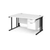 Maestro 25 left hand wave desk 1400mm wide with 2 drawer pedestal - black cable managed leg frame White Top - MCM14WLP2KWH